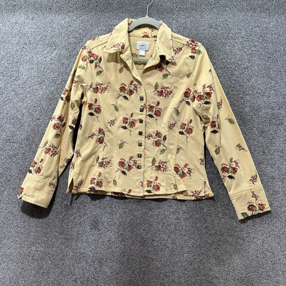 Christopher & Banks Womens Large Yellow Floral Embroidered Button Front Jacket